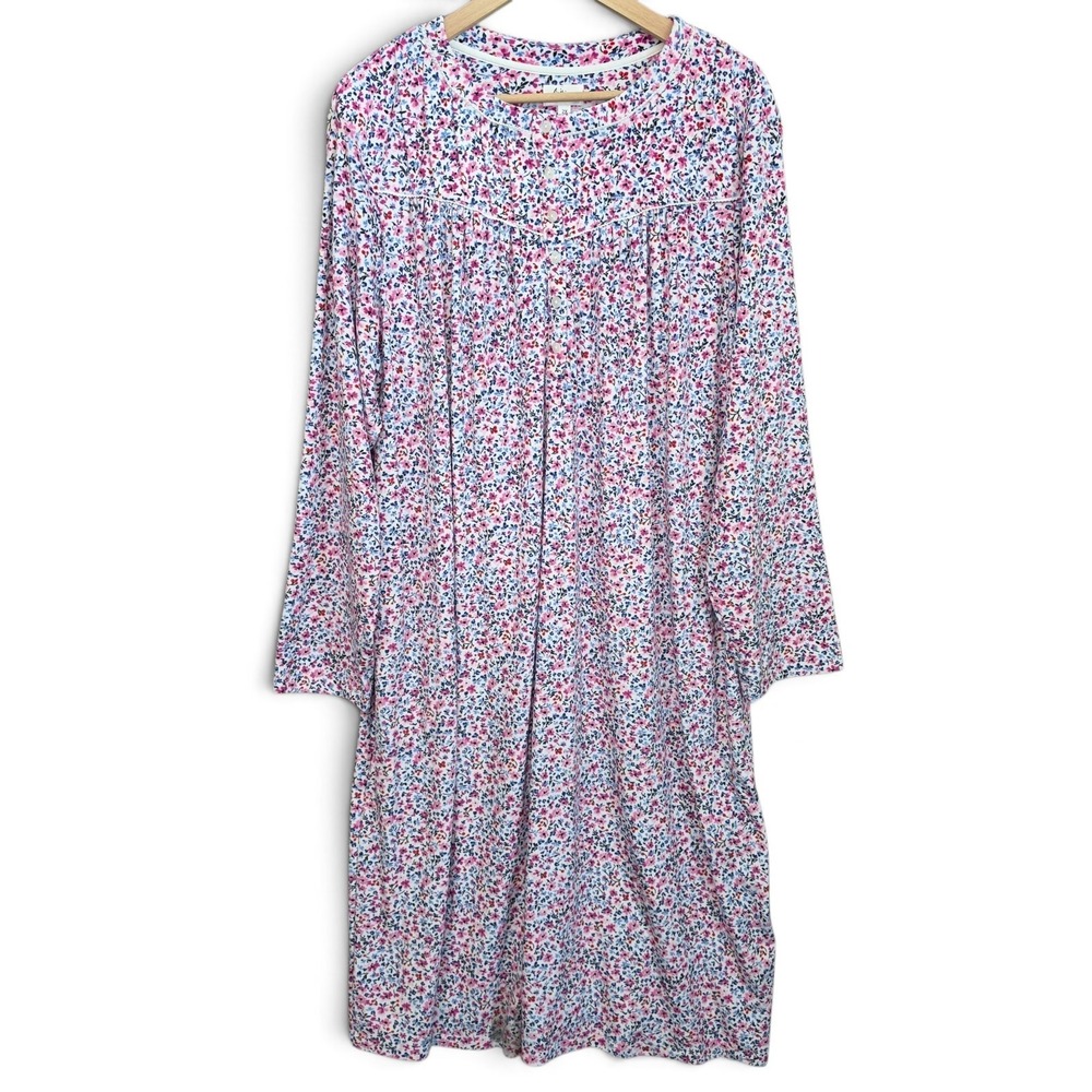 Aria Collection Nightgown Womens 2X Pink Floral Button Fleece Long Sleeve Robe